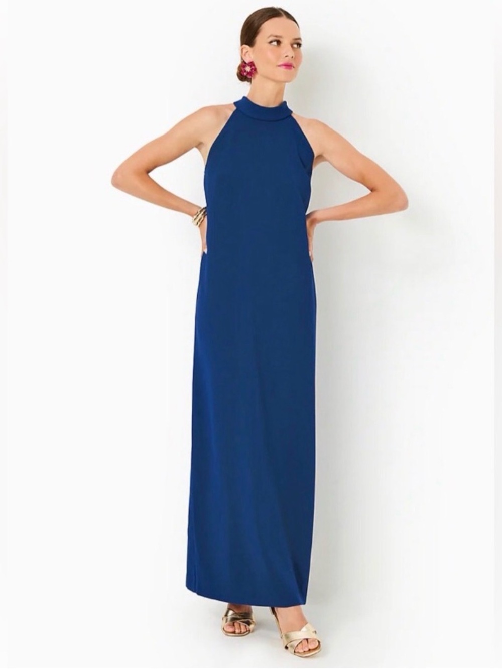 NWT Lilly Pulitzer Alaric Sleeveless Halter Maxi Dress in Deep Blue